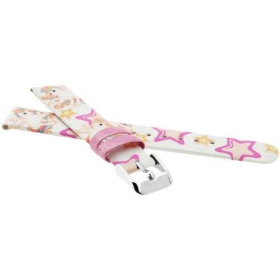 Correa infantil de poliuretano 14 mm, blanca, hebilla plateada (con motivo de unicornio)