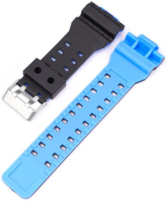 Correa para Casio G-Shock, plástico, azul claro-negro, hebilla plateada (para los modelos GA-100, GA-110, GD-120, GLS-100)