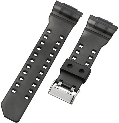 Correa para Casio G-Shock, plástico, negra transparente, hebilla plateada (para los modelos GA-100, GA-110, GD-120, GLS-100)