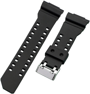Correa para Casio G-Shock, plástico, negro mate, hebilla plateada (para los modelos GA-100, GA-110, GD-120, GLS-100)