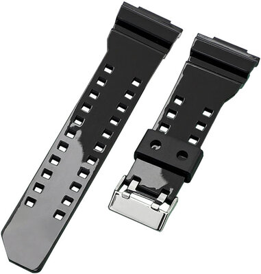 Correa para Casio G-Shock, plástico, negro brillante, hebilla plateada (para los modelos GA-100, GA-110, GD-120, GLS-100)