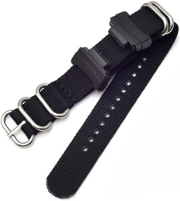 Correa para Casio G-Shock, textil, negra, hebilla plateada (para los modelos GA-100/110/120, DW-5600, GD-100)