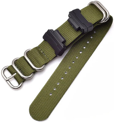 Correa para Casio G-Shock, textil, verde militar, hebilla plateada (para los modelos GA-100/110/120, DW-5600, GD-100)