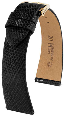 Correa de piel Hirsch Lizard M 01866150-1, negra, piel de lagarto