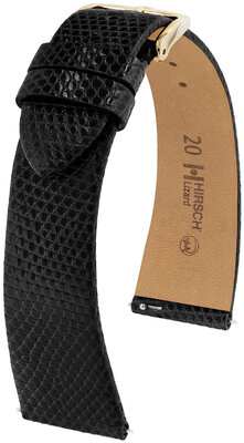 Correa de piel Hirsch Lizard XL 01866250-1, negra, piel de lagarto