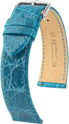 Correa de piel Hirsch Genuine Croco L 18920883-2, azul, piel de cocodrilo, longitud L, cierre rápido