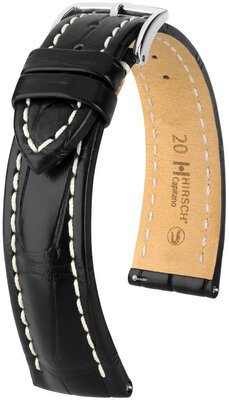 Correa de piel Hirsch Capitano L 04807059-2, negra, piel de caimán, longitud L, cierre rápido