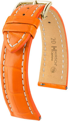 Correa de piel Hirsch Capitano L 04807076-1, naranja, piel de caimán, longitud L, cierre rápido