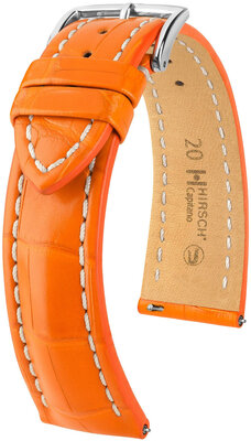Correa de piel Hirsch Capitano L 04807076-2, naranja, piel de caimán, longitud L, cierre rápido