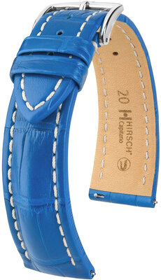 Correa de piel Hirsch Capitano L 04807085-2, azul, piel de caimán, longitud L, cierre rápido