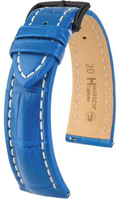 Correa de piel Hirsch Capitano L 04807085-5, azul, piel de caimán, longitud L, cierre rápido