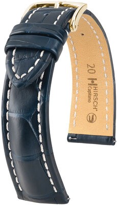 Correa de piel Hirsch Capitano L 04807089-1, azul, piel de caimán, longitud L, cierre rápido