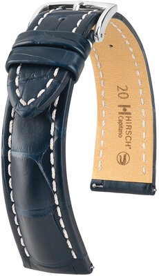 Correa de piel Hirsch Capitano L 04807089-2, azul, piel de caimán, longitud L, cierre rápido