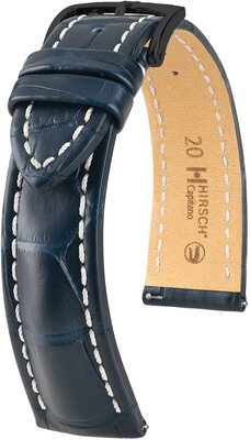 Correa de piel Hirsch Capitano L 04807089-5, azul, piel de caimán, longitud L, cierre rápido
