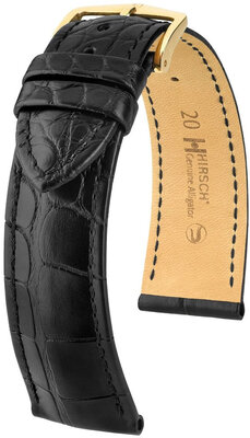 Correa de piel Hirsch Genuine Alligator L 10220759NQ-1, negra, piel de caimán, longitud L