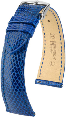 Correa de piel Hirsch London 04366185-2, azul, piel de lagarto, Quick Release