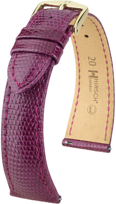 Correa de piel Hirsch London 04366187-7, morado, piel de lagarto, Quick Release