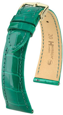 Correa de piel Hirsch London 04307140-7, verde, piel de aligátor, Quick Release