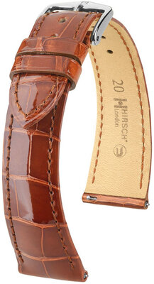 Correa de piel Hirsch London 04307170-2, marrón, piel de aligátor, Quick Release