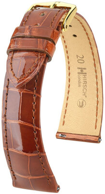 Correa de piel Hirsch London 04307170-7, marrón, piel de aligátor, Quick Release