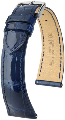 Correa de piel Hirsch London 04307180-2, azul, piel de aligátor, Quick Release