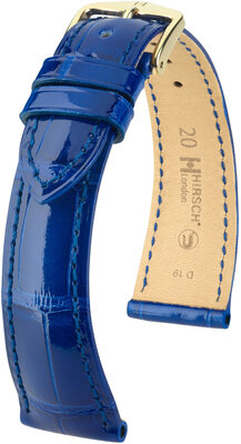 Correa de piel Hirsch London 04307182-7, azul, piel de aligátor, Quick Release