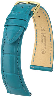 Correa de piel Hirsch London 04307183-7, azul, piel de aligátor, Quick Release