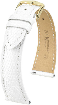 Correa de piel Hirsch London L 04366000-7, blanca, piel de lagarto, longitud L, cierre rápido