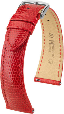 Correa de piel Hirsch London L 04366020-2, roja, piel de lagarto, longitud L, cierre rápido