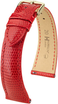 Correa de piel Hirsch London L 04366020-7, roja, piel de lagarto, longitud L, cierre rápido