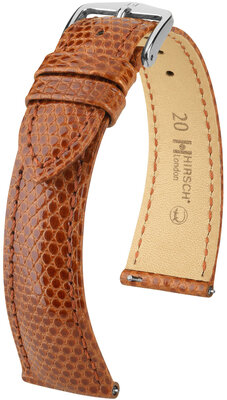 Correa de piel Hirsch London L 04366070-2, marrón, piel de lagarto, longitud L, cierre rápido