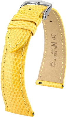 Correa de piel Hirsch London L 04366072-2, amarilla, piel de lagarto, longitud L, cierre rápido