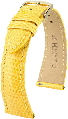 Correa de piel Hirsch London L 04366072-7, amarilla, piel de lagarto, longitud L, cierre rápido