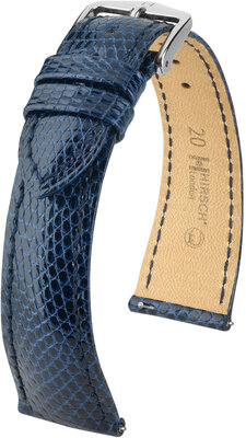 Correa de piel Hirsch London L 04366080-2, azul, piel de lagarto, longitud L, cierre rápido