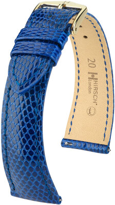 Correa de piel Hirsch London L 04366085-7, azul, piel de lagarto, longitud L, cierre rápido