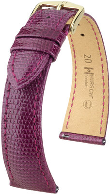 Correa de piel Hirsch London L 04366087-7, morada, piel de lagarto, longitud L, cierre rápido