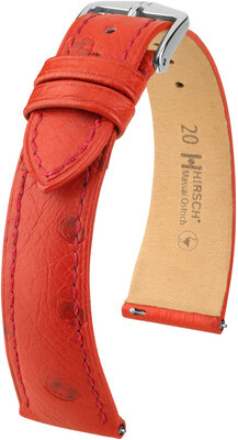 Correa de piel Hirsch Massai Ostrich L 04362020-2, roja, piel de avestruz, longitud L, cierre rápido