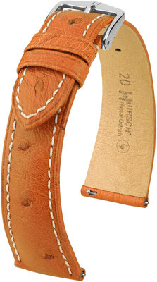 Correa de piel Hirsch Massai Ostrich L 04362071-2, marrón, piel de avestruz, longitud L, cierre rápido
