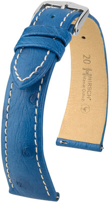 Correa de piel Hirsch Massai Ostrich L 04362084-2, azul, piel de avestruz, longitud L, cierre rápido