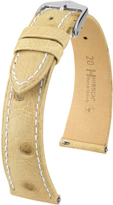 Correa de piel Hirsch Massai Ostrich L 04362091-2, beige, piel de avestruz, longitud L, cierre rápido