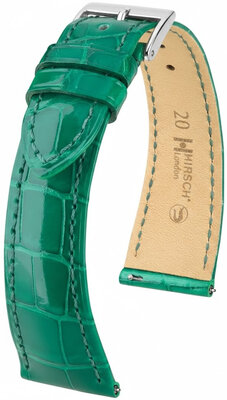Correa de piel Hirsch London 04207140-2, verde, piel de aligátor, Quick Release