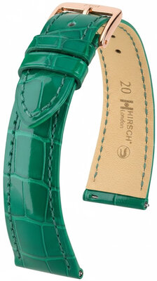 Correa de piel Hirsch London 04207140-7, verde, piel de aligátor, Quick Release