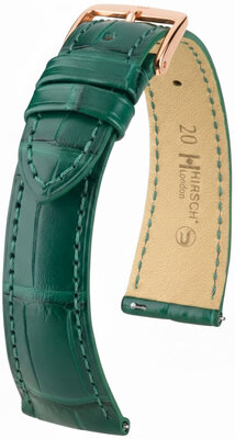 Correa de piel Hirsch London 04207149-7, verde, piel de aligátor, Quick Release