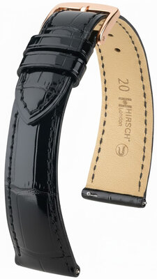 Correa de piel Hirsch London 04207150-7, negro, piel de aligátor, Quick Release