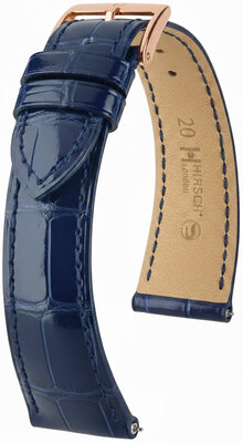 Correa de piel Hirsch London 04207180-7, azul, piel de aligátor, Quick Release
