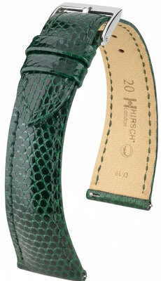 Correa de piel Hirsch London 04266140-2, verde, piel de lagarto, Quick Release