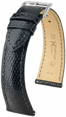 Correa de piel Hirsch London 04266150-2, negro, piel de lagarto, Quick Release