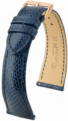 Correa de piel Hirsch London 04266180-7, azul, piel de lagarto, Quick Release