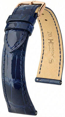 Correa de cuero Hirsch London L 04207080-7, azul, piel de aligátor, longitud L, Quick Release