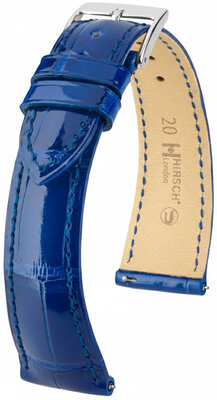 Correa de cuero Hirsch London L 04207082-2, azul, piel de aligátor, longitud L, Quick Release